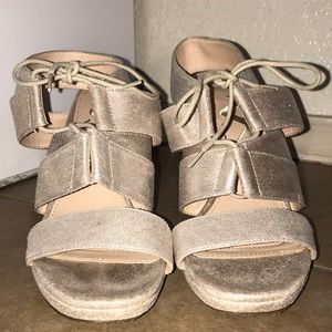 Silver shimmery open toe platform heel